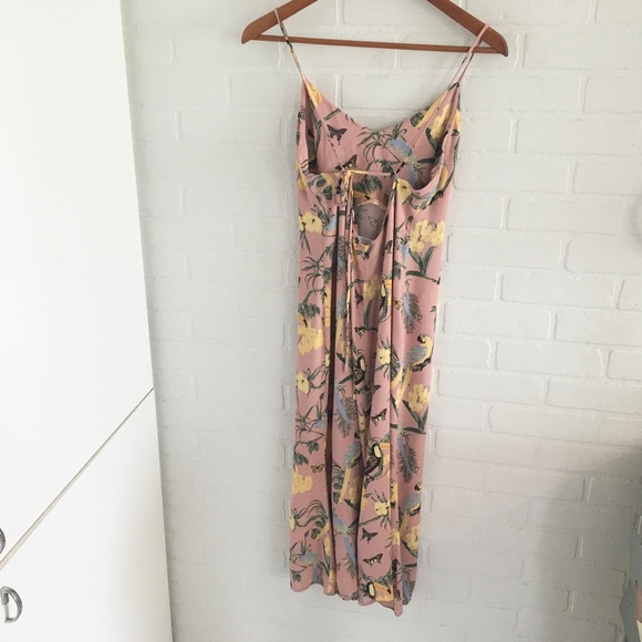 Reformation Midi Chianti Dress Blush Pink Conga Print Birds Floral Open back XS - Picture 9 of 16